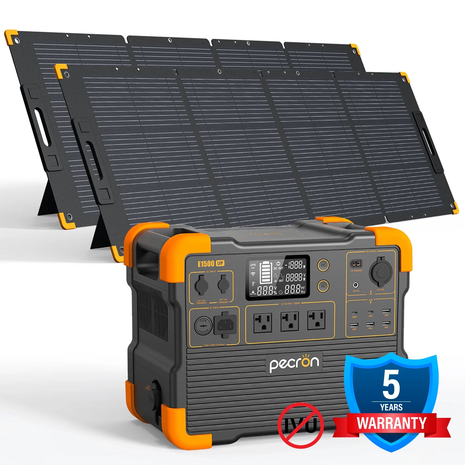 PECRON E1500LFP + 2x PECRON PV200 Solar Panels Bundle