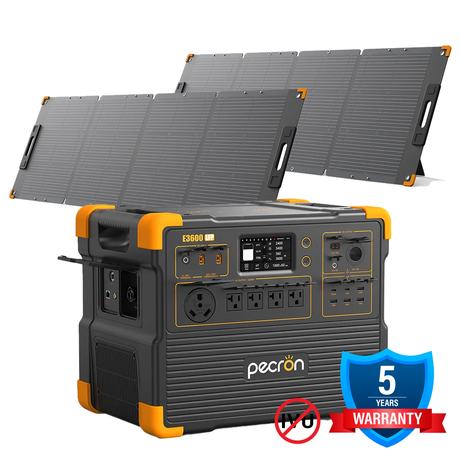 PECRON E3600LFP + 2x PECRON PV200 Solar Panels Bundle