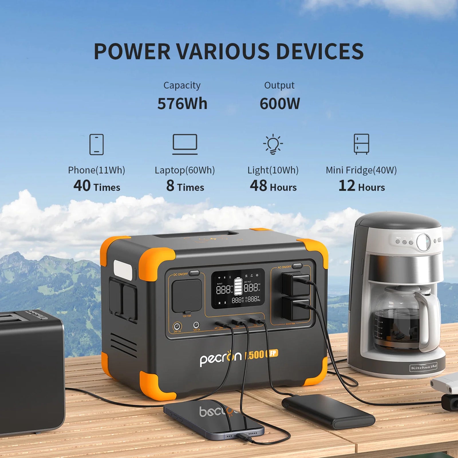 PECRON E500LFP Portable Power Station | 576Whr 600W