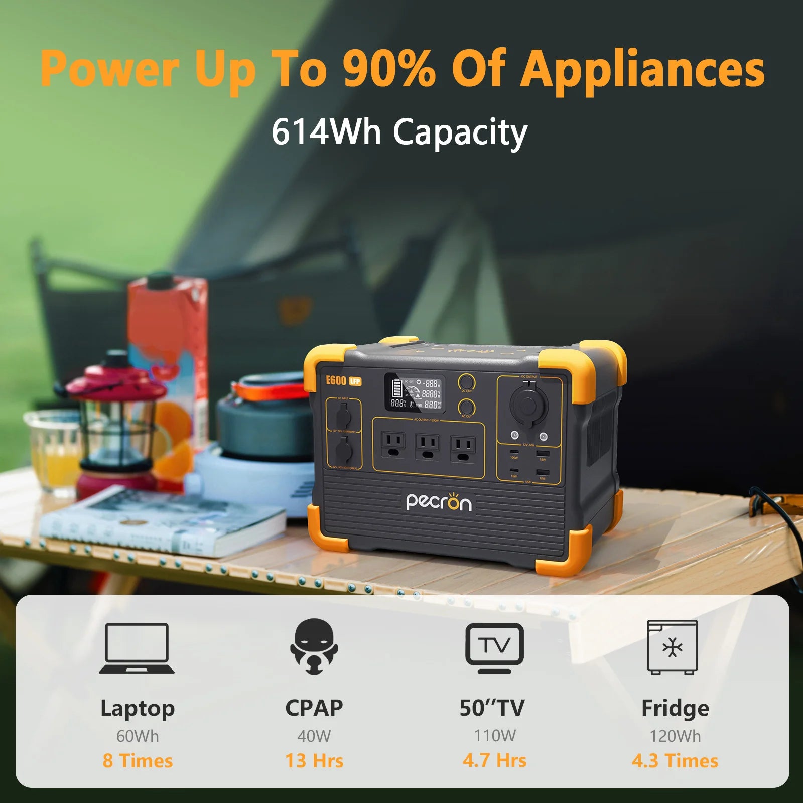 PECRON E600LFP Portable Power Station | 614Whr 1200W