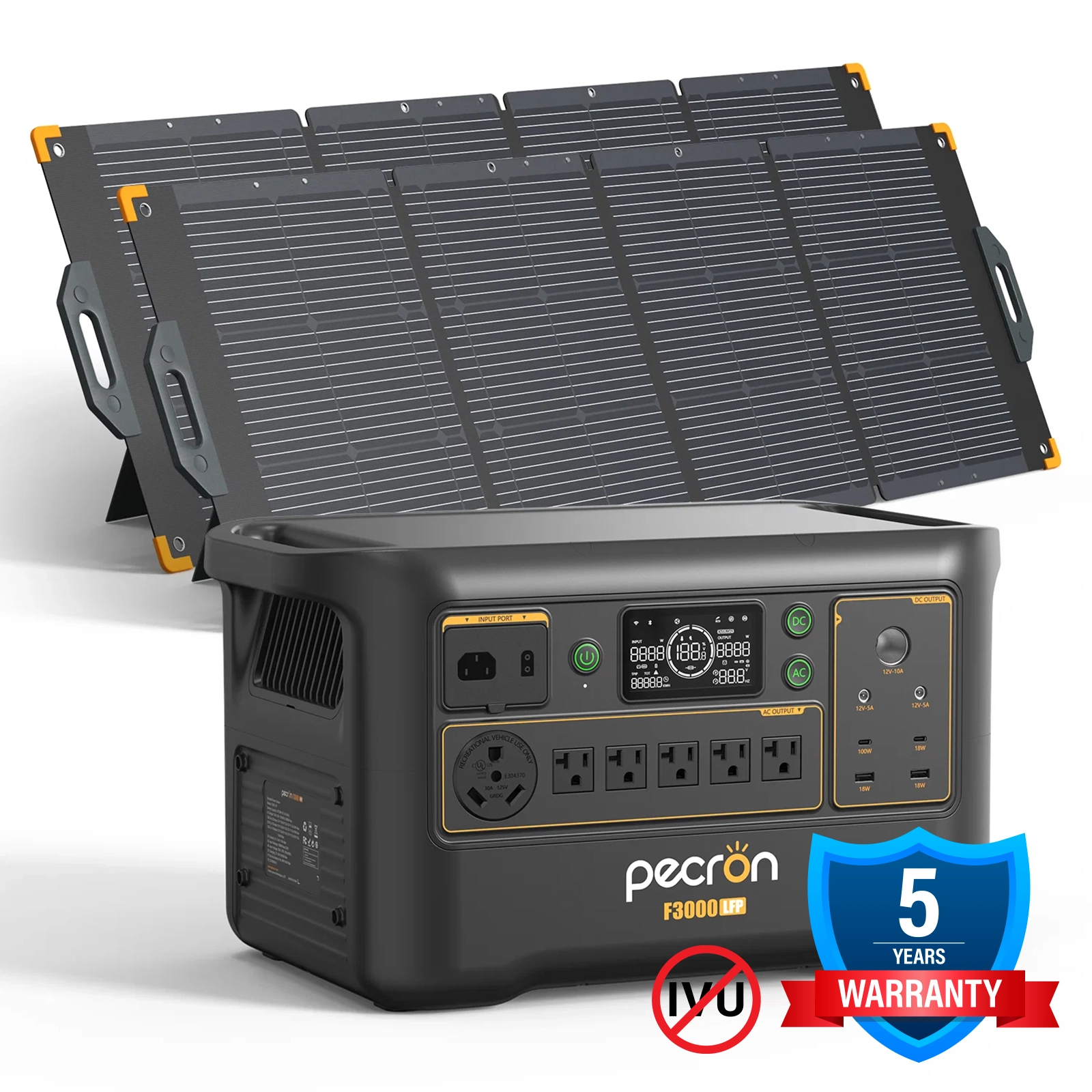 PECRON F3000LFP + 2x 300W Solar Panels Bundle