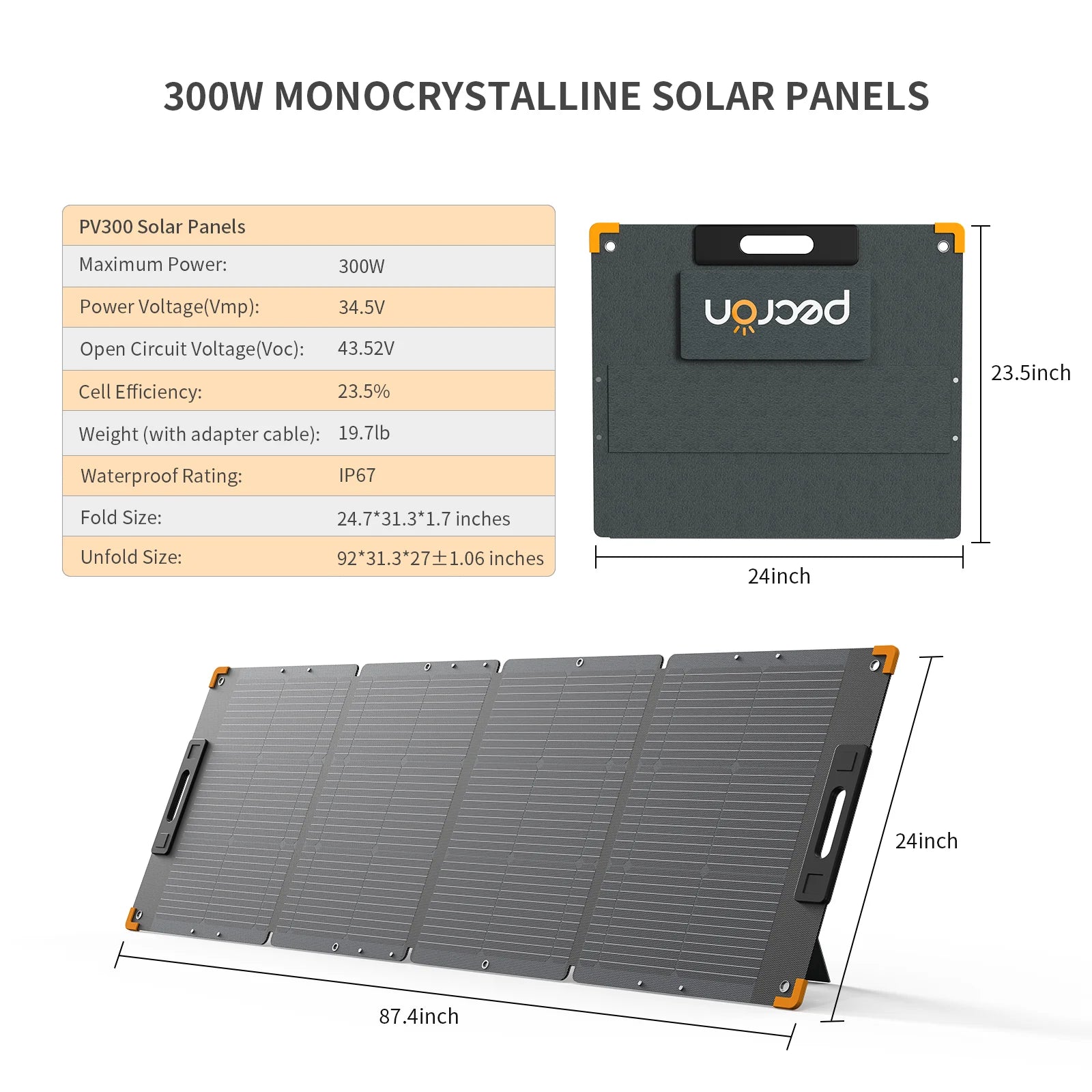 PECRON PV300 Portable Solar Panel | 300W 35V