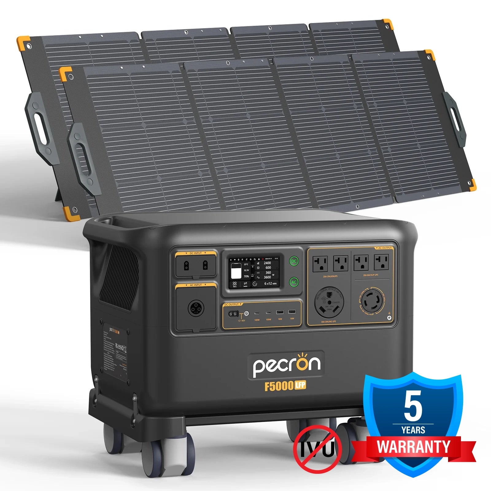 PECRON F5000LFP + 2x 300W Solar Panels Bundle