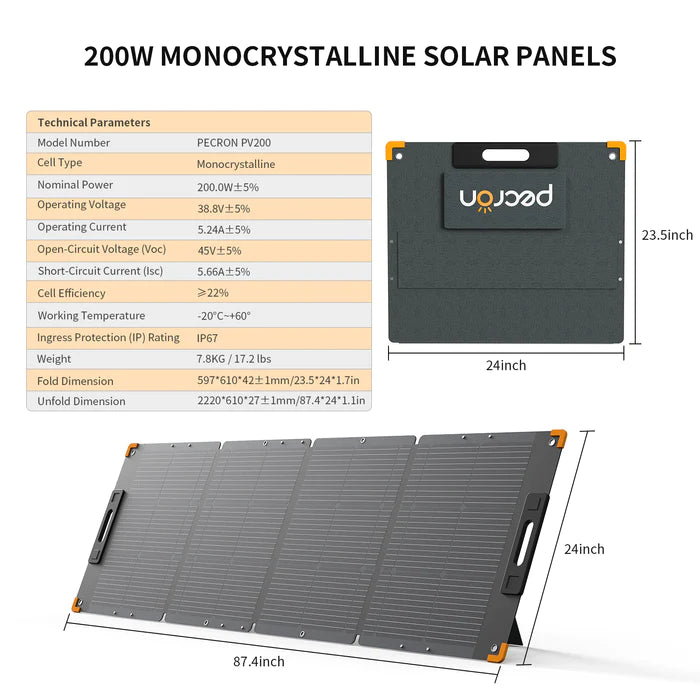 PECRON PV200 Portable Solar Panel | 200W 38V